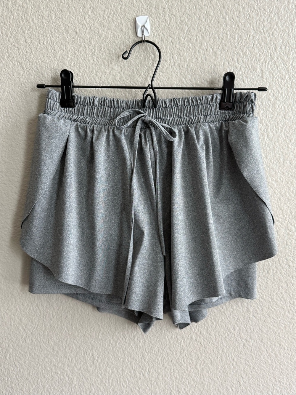 Women's Athletic Drawstring Fly-Over Gray Shorts